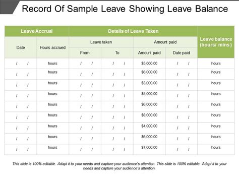 Record Of Sample Leave Showing Leave Balance Powerpoint Presentation