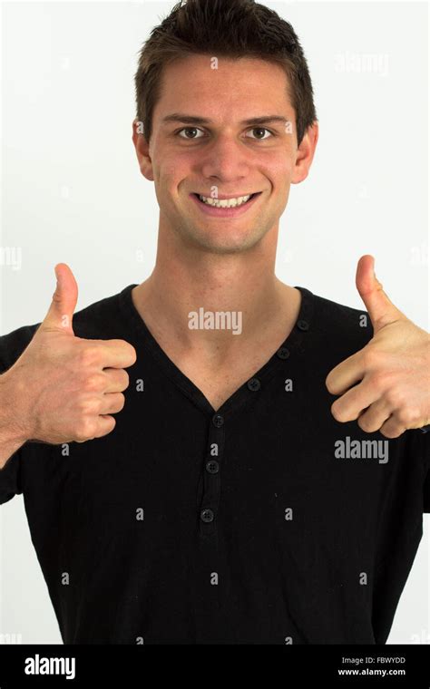 Happy Smiling Man Doing Two Thumbs Up Stock Photo Alamy