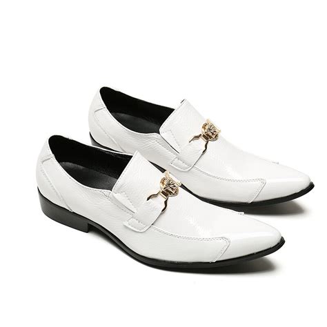 Zapatos Hombre 2017hot Fashion Men Shoes Solid White Leather Gold Metal