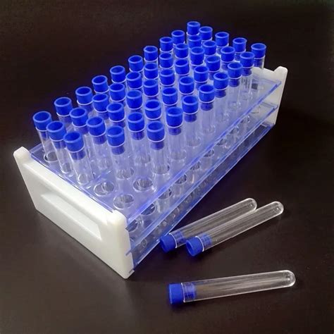 50 Tube 12x75mm5ml Clear Plastic Test Tube Set With Cap And Rack In