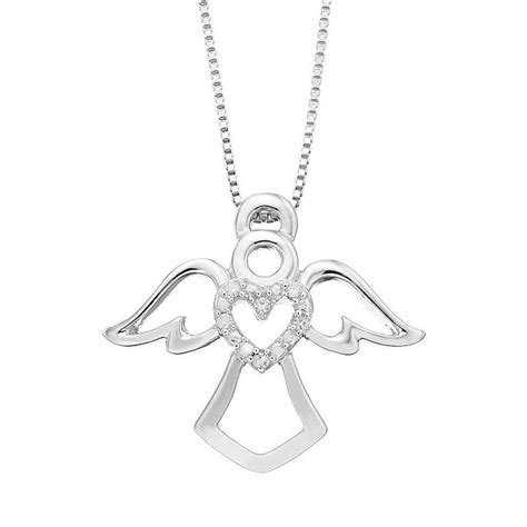 Timeless Sterling Silver Diamond Accent Heart And Angel Pendant Necklace
