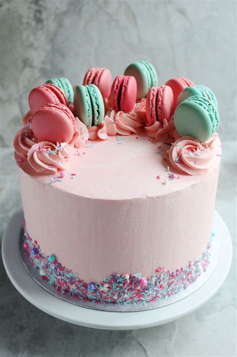 Birthday Naked Cake With Pink And Gold Macarons By Juniper Cakery Hot Sex Picture