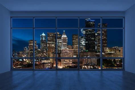 Premium Photo Empty Room Interior Skyscrapers View Cityscape Downtown