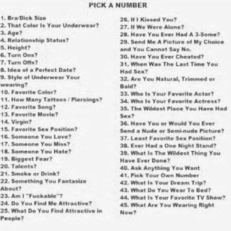 Pick a number game dirty questions. Pick one and I'll answer it | This or that questions ...