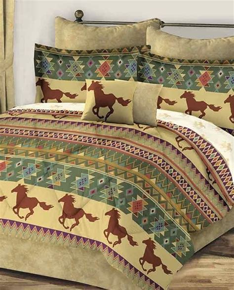 Western Horses Southwest Aztec Brown Queen Comforter Set 8 Piece Bed
