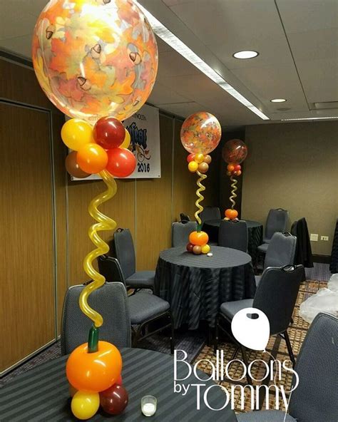 See more ideas about autumn activities, fall preschool, autumn theme. Fall themed balloon centerpieces with leaf decorated ...