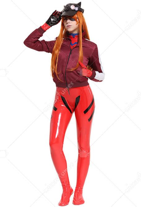 Evangelion Asuka Langley Sohryu Alter Red Jersey Cap Cosplay Bodysuit Jumpsuit With Coat And Hat