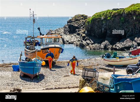 Fishing Boat And Fisherman At Cadgwith Cove Lizard Peninsula Cornwall