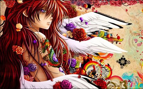 Wallpaper 1920x1200 Px Anime C Girls Redheads Snyp Tattoos Wall Wings 1920x1200