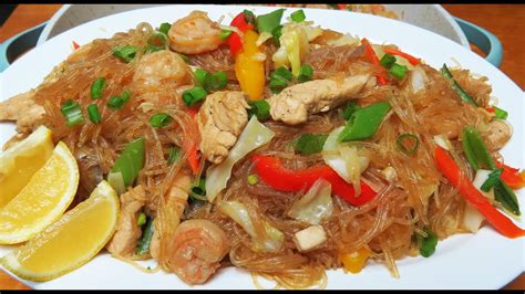 Pancit Sotanghon Guisado With Chicken And Shrimp Vermicelli Noodles