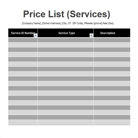 Price List Templates 14 Free Printable Pdf Excel And Word Formats