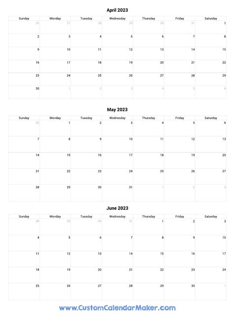 April To June 2023 Calendar Printable