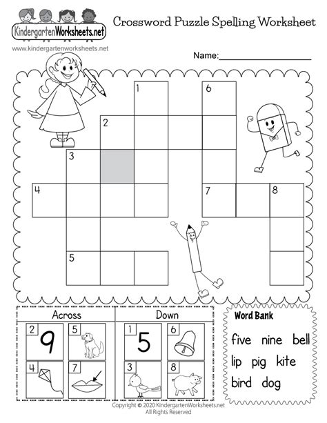 Free Printable Crossword Puzzle Spelling Worksheet