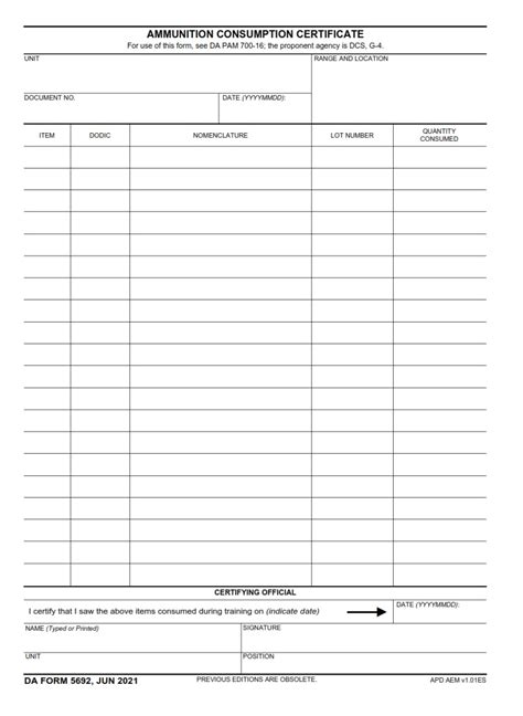 Da Form 5692 Ammunition Consumption Certificate Free Online Forms