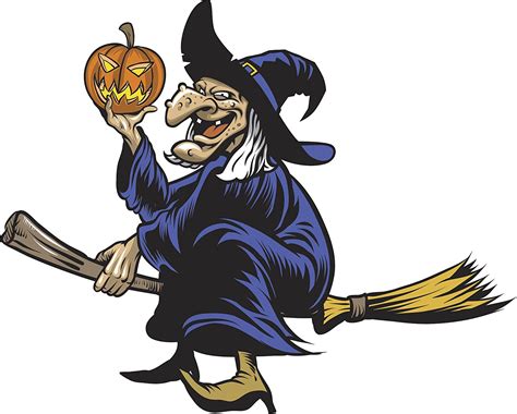 Evil Scary Ugly Flying Halloween Witch Carrying A Pumpkin
