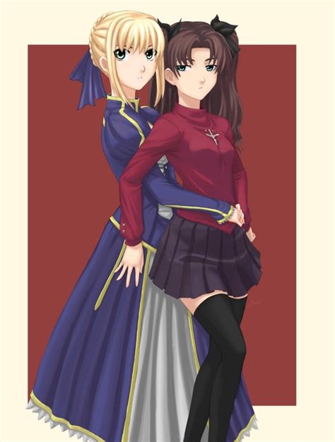 Artoria Pendragon Saber And Tohsaka Rin Fate And 1 More Drawn By