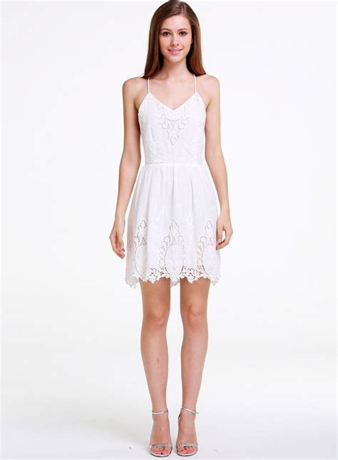 White Spaghetti Strap Backless Embroidered Dress Embroidered Dress Dresses