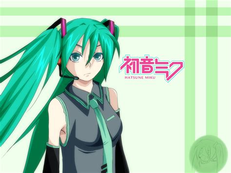 Green Green Eyes Green Hair Hatsune Miku Long Hair Tie Twintails Vocaloid