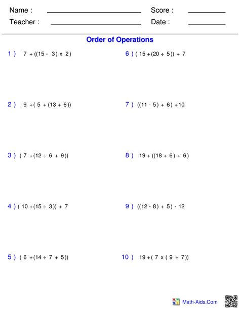 The answer key is automatically generated and is. Order of Operations Worksheets - You Calendars