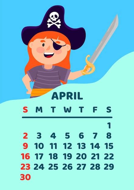 Premium Vector April Calendar Page Vector Cartoon Illustration With