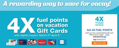 Two transactions and $1,000 per day. 4x Fuel Points on Vacation Gift Cards at Kroger (March 27 - April 9)! | Kroger Krazy