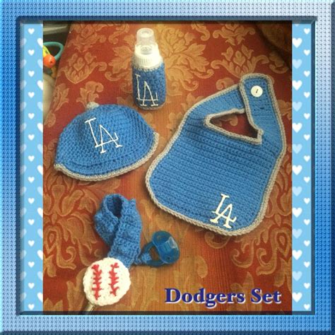 Flexfit caps perma curve hats. Crochet LA Dodgers hat, bottle holder, bib & pacifier ...