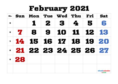 Printable Calendar February 2021 Free 6 Templates