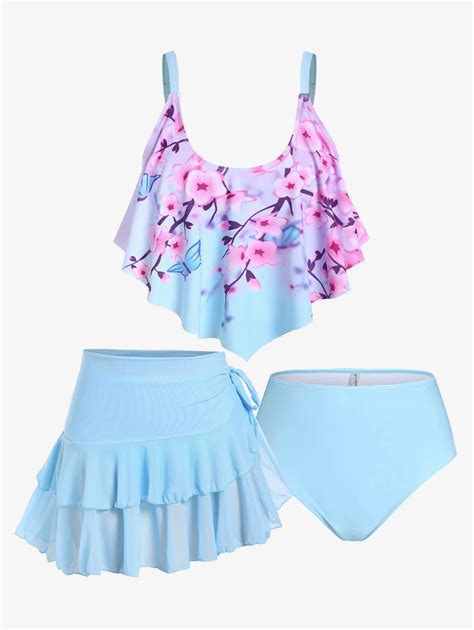 Rosegal Plus Size Women Bathing Suit Bikinis Three Piece Ruffled Sakura
