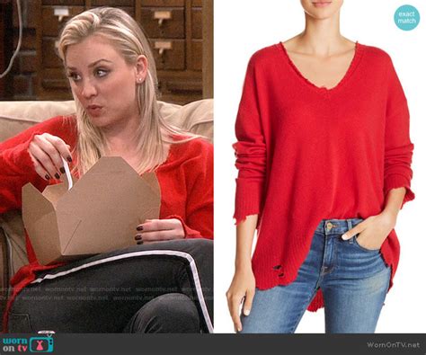 Wornontv Pennys Red Frayed Trim Sweater And Side Striped Jeans On The
