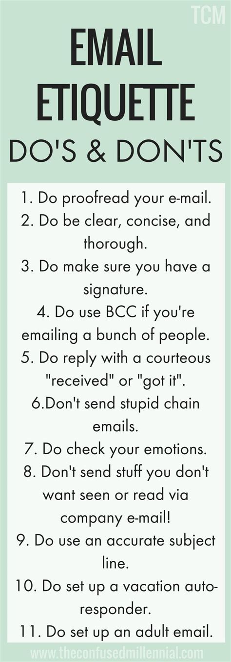 It is about creating an environment wherein all members of an organisation feel secure, comfortable and relaxed. Do's & Don'ts Of Email Etiquette | Business writing ...