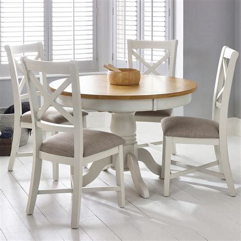 Harper & bright designs 6 piece dining table set with bench, wood kitchen table set with table and 4 chairs, ivory white and cherry. Bordeaux Painted Ivory Round Extending Dining Table + 4 ...