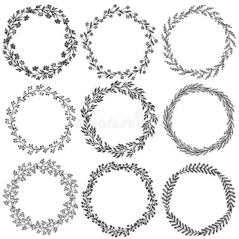 Set Of Hand Drawn Vector Floral Wreaths With Leaves Flowers Berries