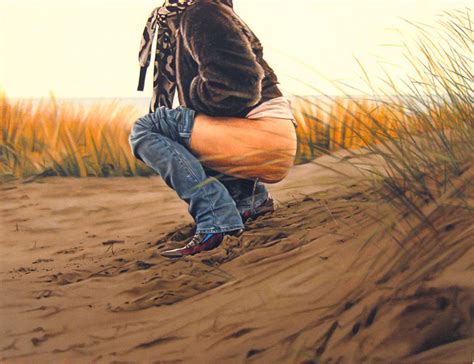 Photorealistic Painting Of Woman Peeing At Beach By Jason Brooks