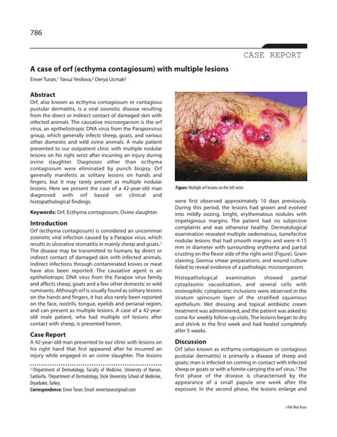 Pdf A Case Of Orf Ecthyma Contagiosum With Multiple Lesions