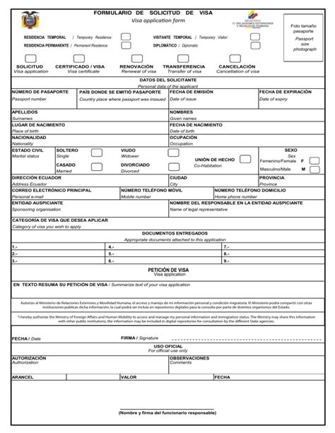 Formulario De Solicitud De Visa Ecuador Actualizado Julio 2023 Unamed