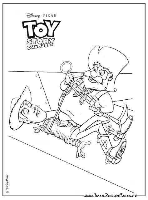 Coloriages du film pixar walt disney Toy Story 2 Papi Pépite ligote Woody