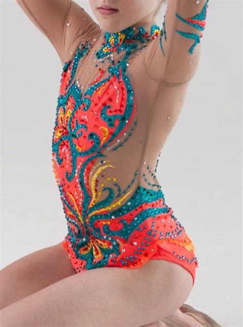 Beautiful Designer Rhythmic Gymnastics Leotard Handmade New Design Drawing On Fabric Acrylic