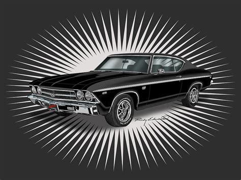 1969 Chevelle Ss 396 Black Muscle Car Art Drawing By Rudy Edwards Pixels
