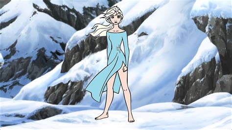 Snow Queen Elsa Barefoot On Snowy Mountain By Chipmunkraccoonoz On