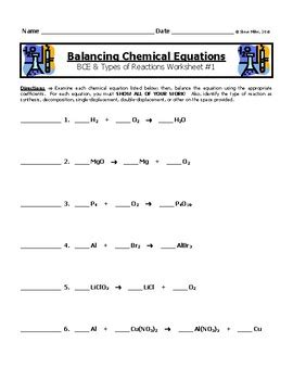 1)3 nabr + 1 h3po4 1 na3po4 + 3 hbrtype of reaction: Balancing Chemical Equations Worksheet #1 by Steve Miller - MS Math and Science