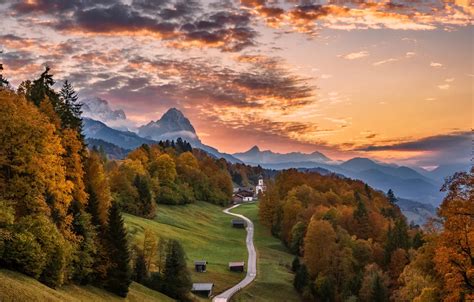 Wallpaper Road Autumn Trees Mountains Nature House Germany