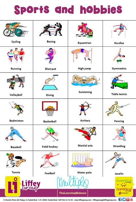 An Image Of Different Types Of Sports And Their Names In The Form Of