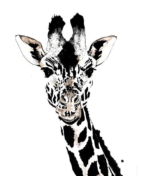 Giraffe Face Ink Sketch Ink Drawing Pen And Ink Black And Etsy