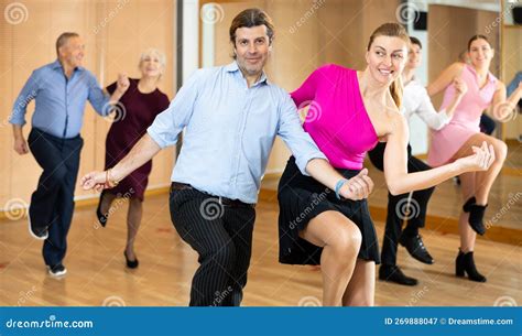 Happy Couple Performing A Paired Dance In Ballroom Stock Image Image Of Partner Dancers