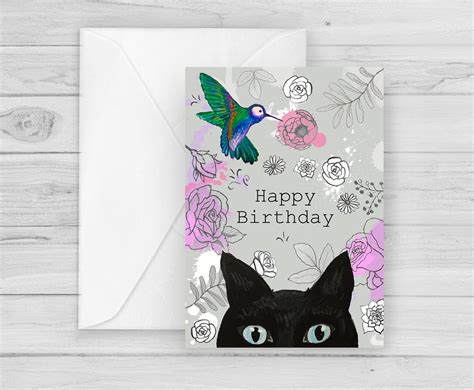 Peeking Black Cat Happy Birthday Card Kitty Cats Joy Cat Birthday