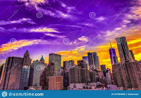 Beautiful Colorful Skyline Over Nyc Skyscrapers Stock Photo Image Of