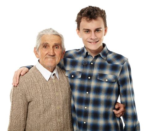 Happy Grandfather And Grandson Stock Photo Image Of Adolescent Hair