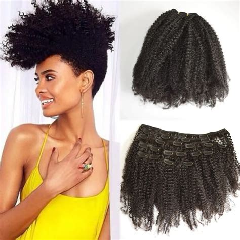 Malaysian Afro Kinky Curly Clip In Human Hair Extensions Pieces Set