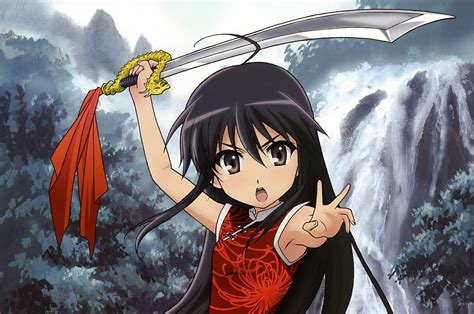 Black Haired Female Anime Character Holding Sword Illustration Hd