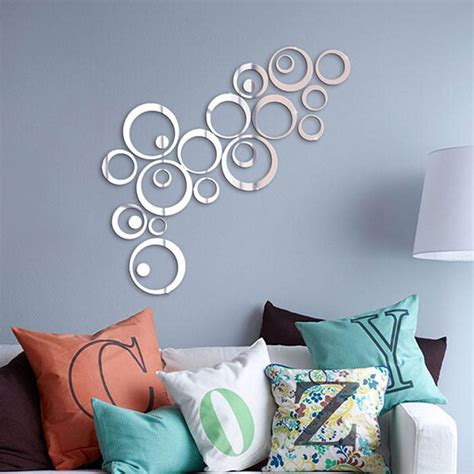 3d Acrylic Silver Tone Mirror Effect Wall Sticker Circle Mural Art Home